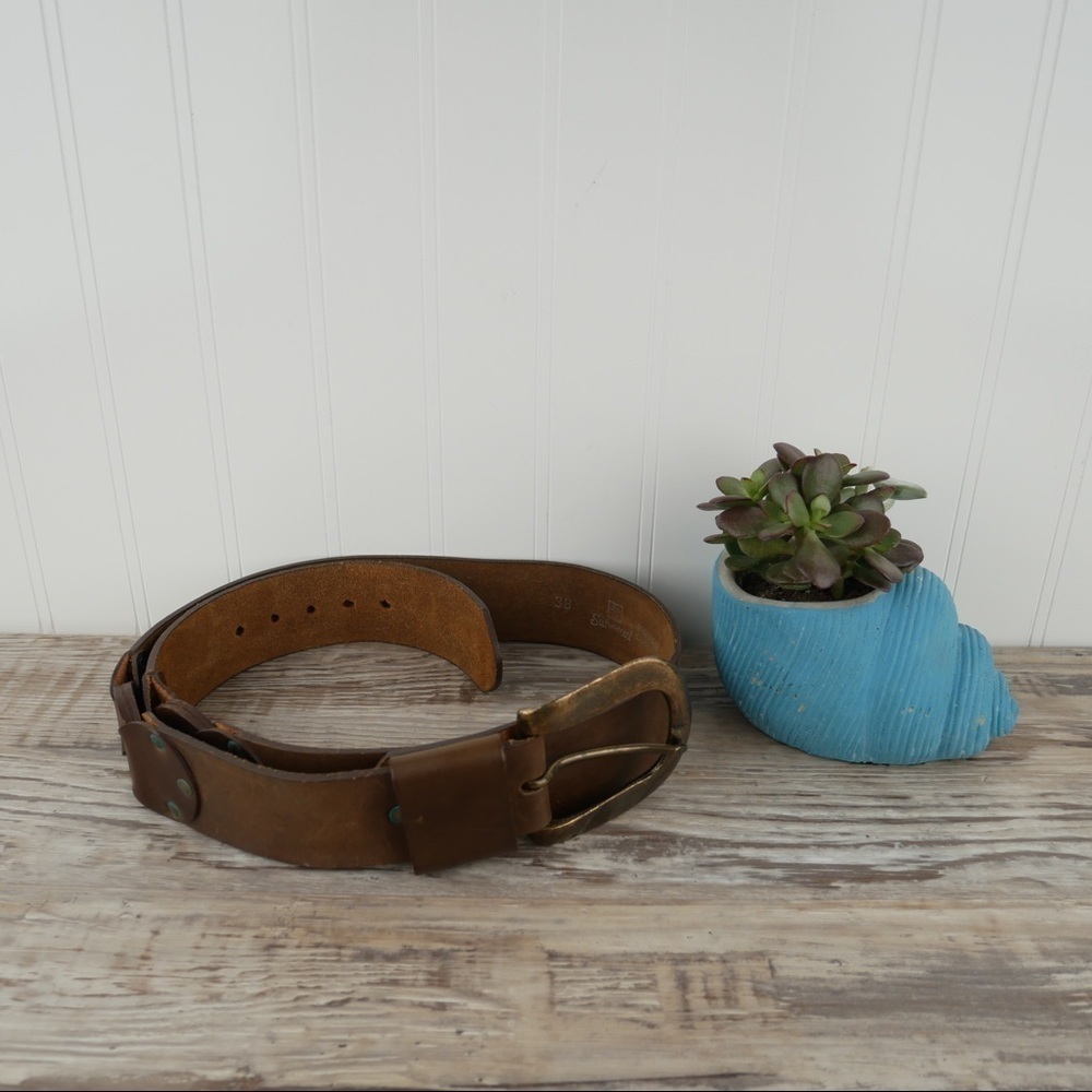 Salvatori brown leather belt w/brass tone buckle L - Picture 3 of 8